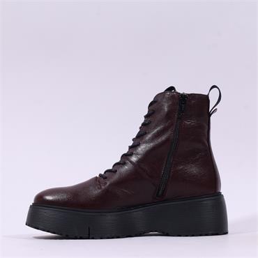 Wonders Bristol Platform Lace Ankle Boot - Burgundy Leather